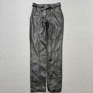 Guess Faux Leather Pants Women's 2 Black Belted High Rise Slim Fit Moto Biker